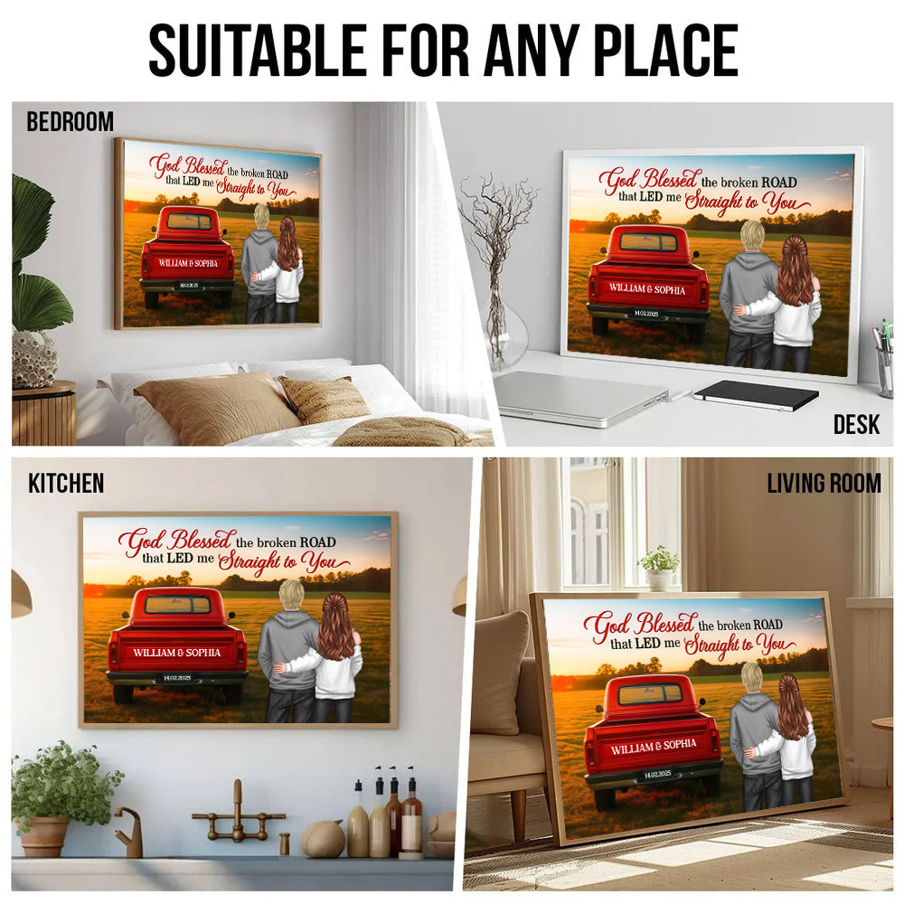 God Bless the Broken Road Couple Back View - Personalized Poster/Canvas Prints - Gift For Her/Him, Husband/Wife, Couples on Anniversary, Valentine's Day