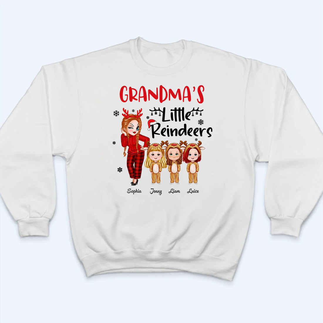 Pretty Grandma's Little Reindeer - Personalized Custom T Shirt - Christmas Gift for Grandma/Grandparent