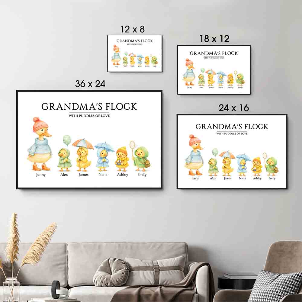 Grandparents's Flock with Puddles of Love - Personalized Poster/Canvas Prints - Gift For Grandma, Grandpa, Grandparents