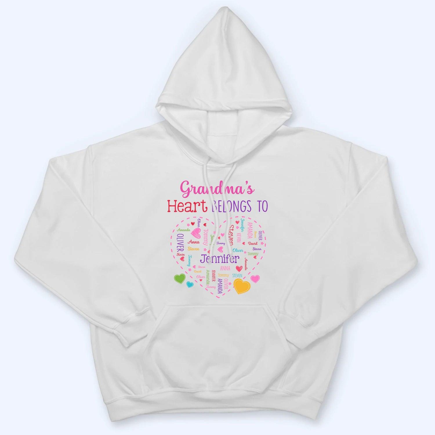 Grandma's Heart Belongs To - Personalized Custom T Shirt - Gift for Grandma/Nana/Mimi, Mom, Wife, Grandparent