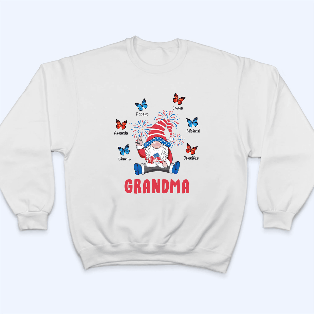 Gnome 4th Of July for Grandma Blessed With Grandkids Butterfly - Personalized Custom T Shirt - Gift for Grandma/Nana/Mimi, Mom, Wife, Grandparent