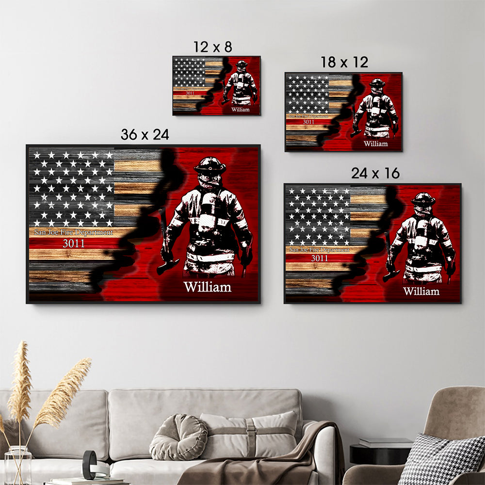 Half Thin Red Line Bunker Gear - Personalized Poster/Canvas Prints - Gift For Firefighter, Paramedic