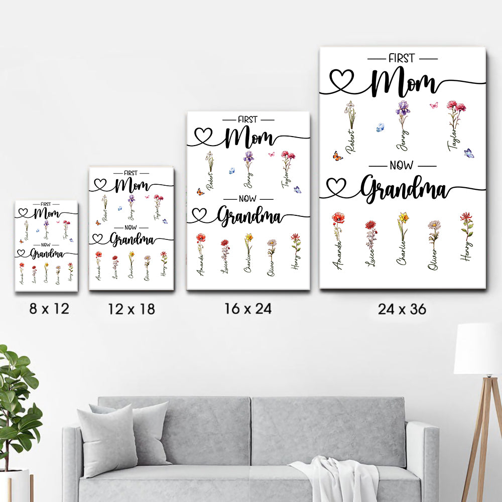 Birth Month Flower First Mom Now Grandma - Personalized Poster/Canvas Prints - Gift For Gift For Grandma, Mom, Mother's Day