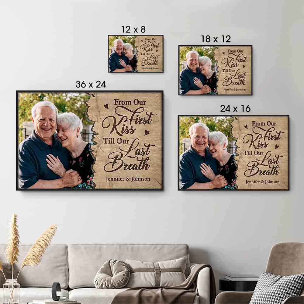 Custom Photo Till Our Last Breath Couple poster, size options shown on a sofa wall