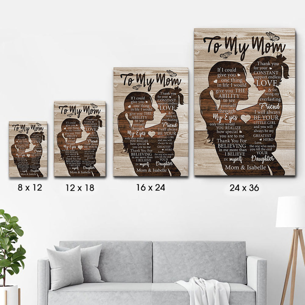 Personalized To My Mom Gift For Mom From Daughter poster, size options shown on a sofa wall