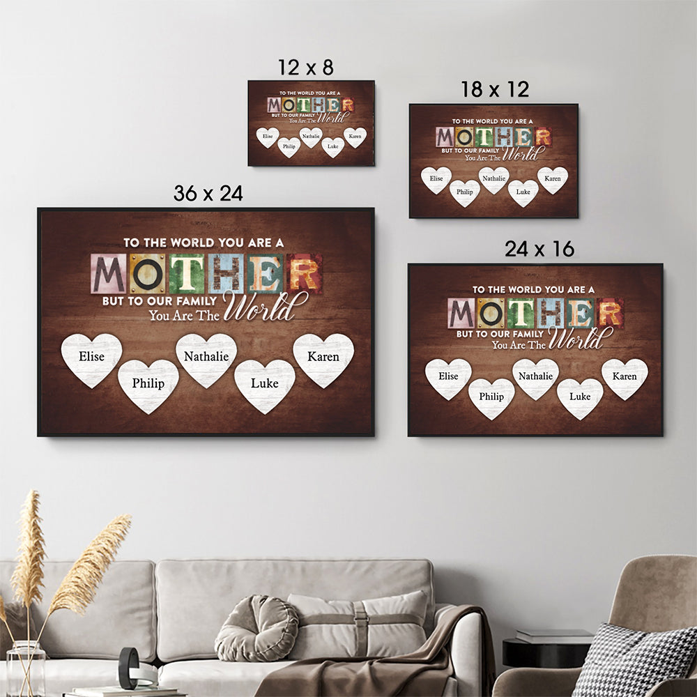 Mom's Personalized Wall Art: "You Are The World" Custom Canvas with Kids' Names - Meaningful Mother's Day or Birthday Gift for Mom & Grandma