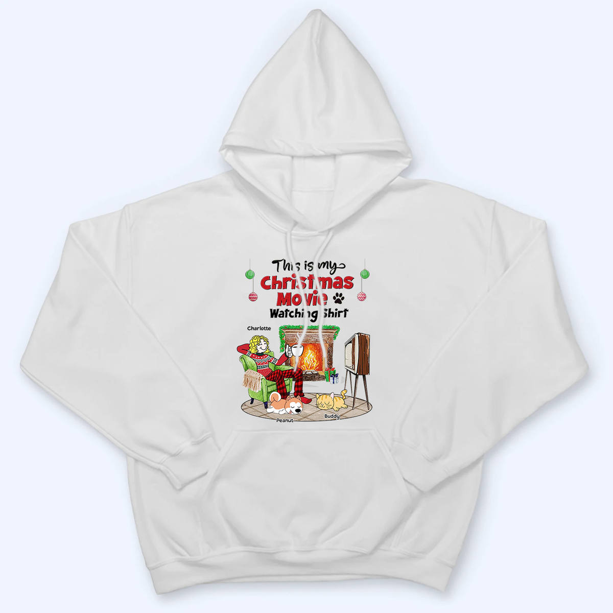 My Christmas Movies Watching Dogs Cats - Personalized Custom T Shirt - Christmas Gift for Women, Dog Mom, Cat Mom, Pet Lovers