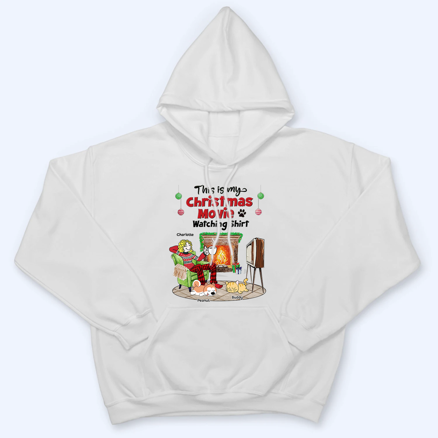 My Christmas Movies Watching Dogs Cats - Personalized Custom T Shirt - Christmas Gift for Women, Dog Mom, Cat Mom, Pet Lovers