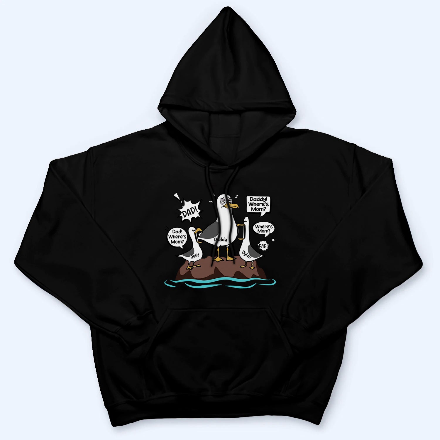 Dad Where's Mom Funny Tired Seagull & Kids - Personalized Custom T-Shirt - Father's Day Gift for Dad, Husband