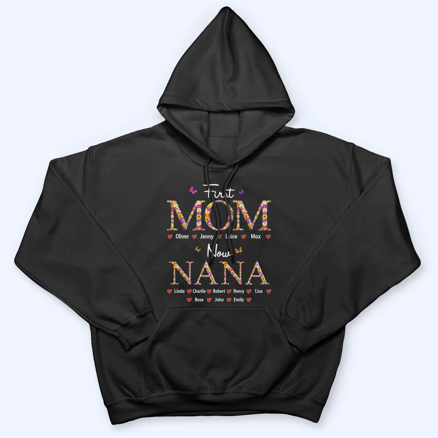 First Mom Now Grandma Flower Pattern - Personalized Custom T Shirt - Gift for Grandma, Nana, Grammy 6