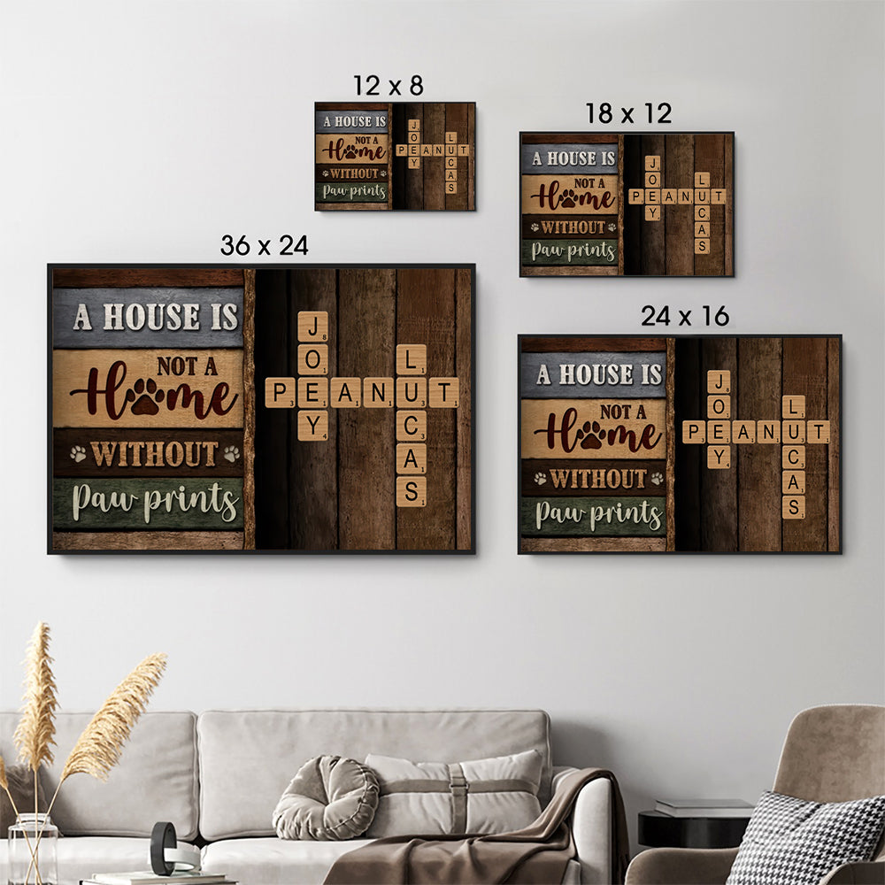 Home With Paw Prints Colored Wood Pallets Crossword Puzzle Art - Personalized Horizontal Canvas Prints - Gift For Dog Lovers, Cat Lovers, Pet Lovers