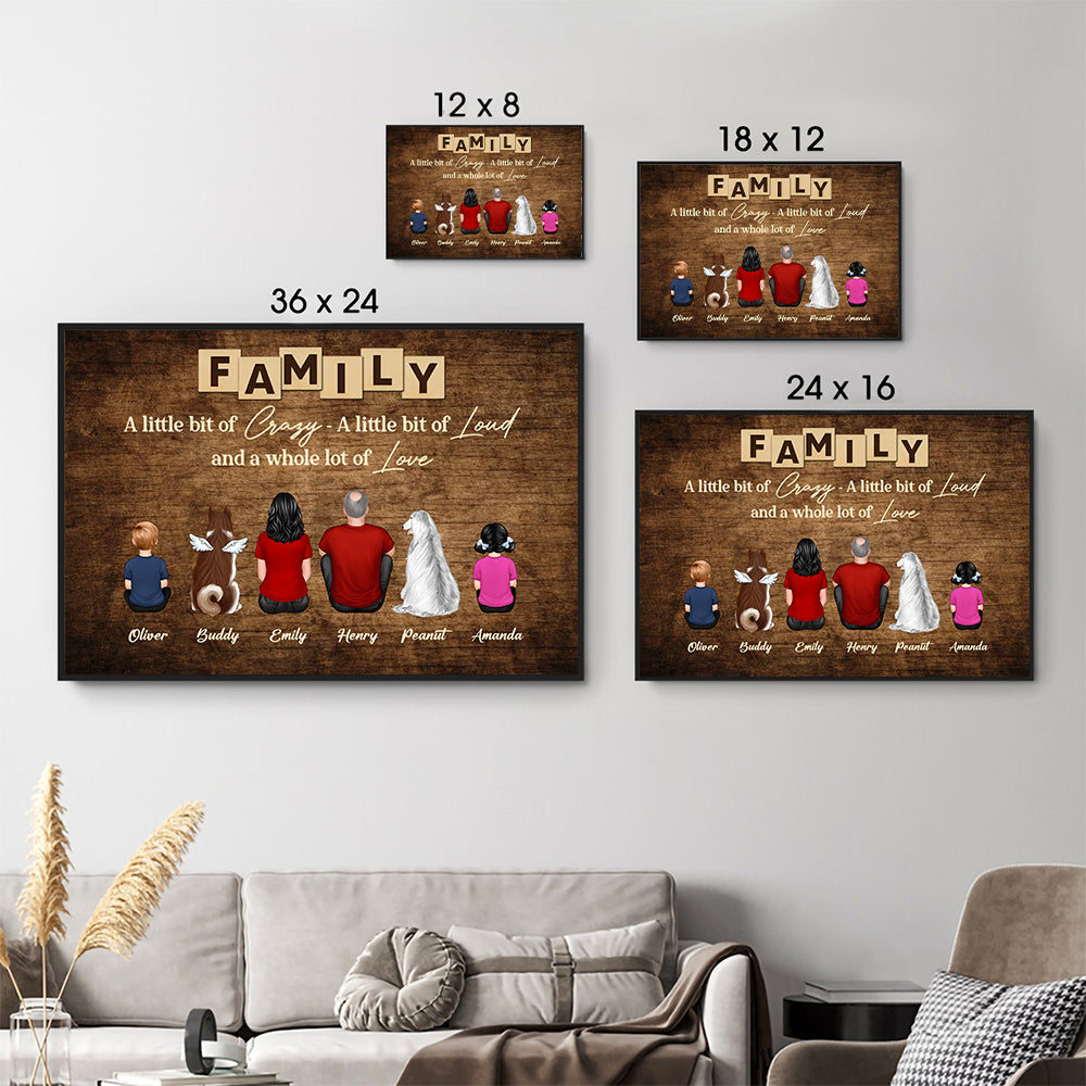 Personalized Brothers & Sisters Forever canvas print, size options shown on a sofa wall