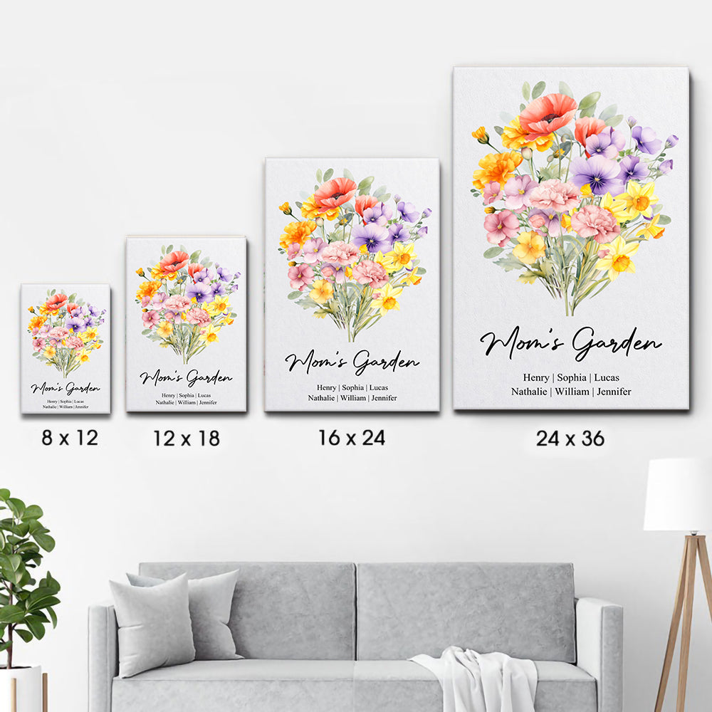 Family Birth Flower Bouquet Flowers - Personalized Poster/Canvas Prints - Mother's Day Gift For Mom, Grandma