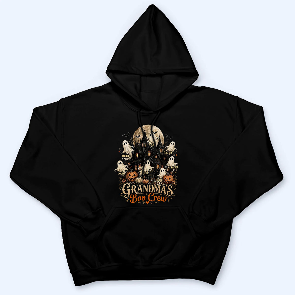Grandma's Boo Crew Halloween Haunted House - Personalized Custom T Shirt - Halloween Gift for Grandma/Nana/Mimi, Mom, Wife