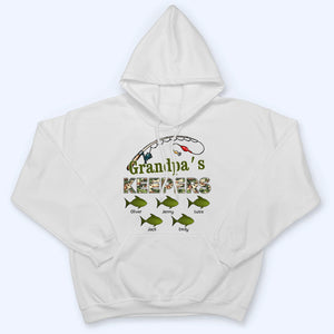 Grandpa‘s Keepers Pattern Fishing - Personalized Custom T Shirt - Gift for Dad, Papa, Grandpa, Daddy, Dada