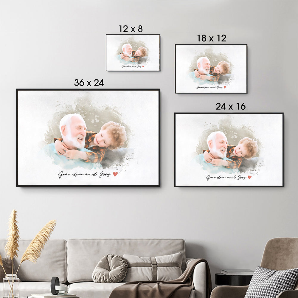 Custom Photo Grandpa and Kid Portrait - Personalized Poster/Canvas Prints - Gift For Grandpa/Grandma, Mom/Dad