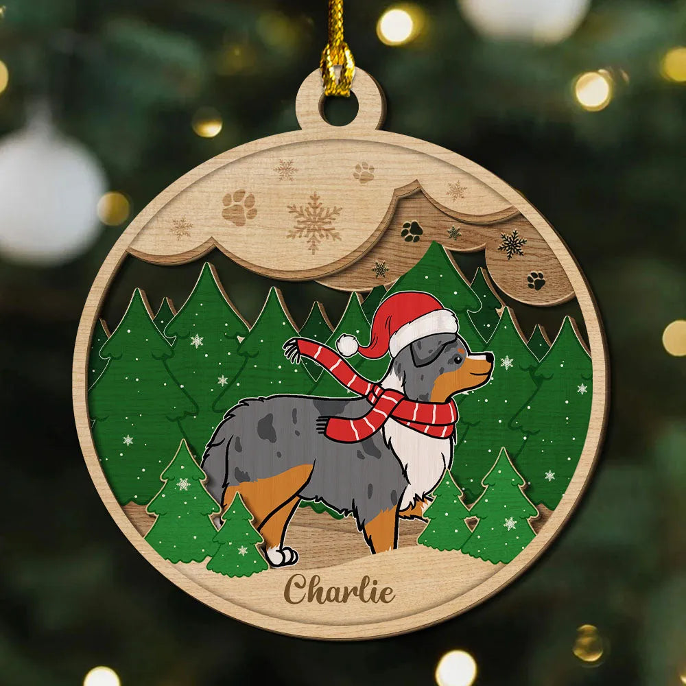 Paws And Snow 2 layers custom shaped wooden ornament, alternate view 3