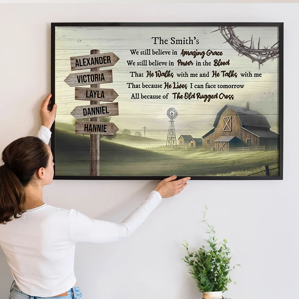 Amazing Grace Farmhouse Wooden Road Sign - Personalized Poster/Canvas Prints - Gift For Family Members, Mom and Dad 2