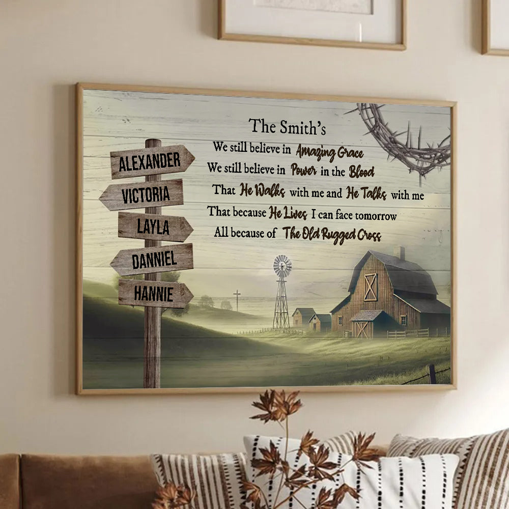 Amazing Grace Farmhouse Wooden Road Sign - Personalized Poster/Canvas Prints - Gift For Family Members, Mom and Dad 3