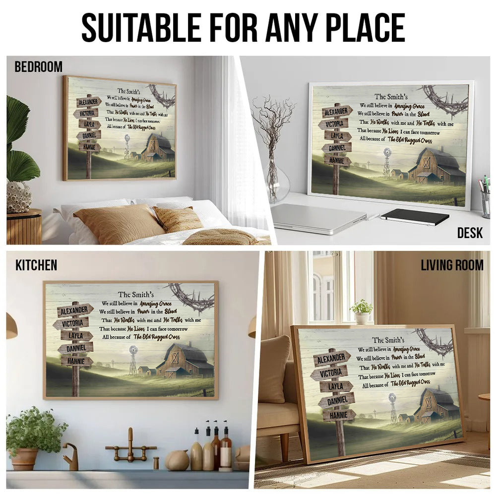 Amazing Grace Farmhouse Wooden Road Sign - Personalized Poster/Canvas Prints - Gift For Family Members, Mom and Dad 4