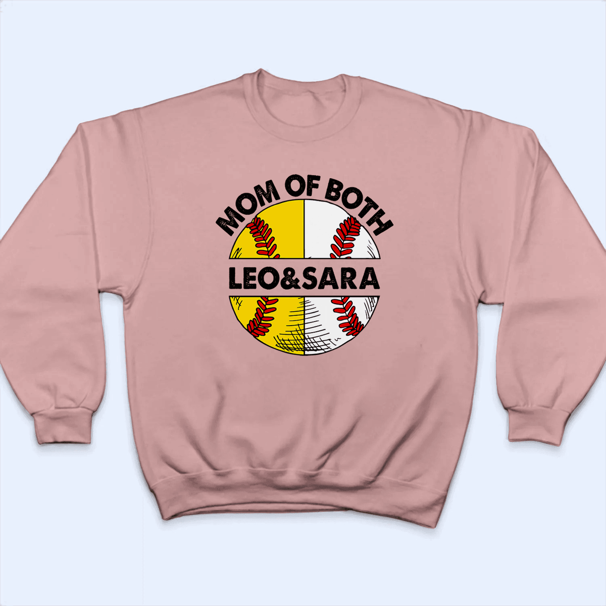 Mom of Both - 2 Sports Ball Design - Baseball/ Softball Cheers Personalized Custom T Shirt - Birthday, Loving, Funny Gift for Grandma/Nana/Mimi, Mom, Wife, Grandparent - Suzitee Store