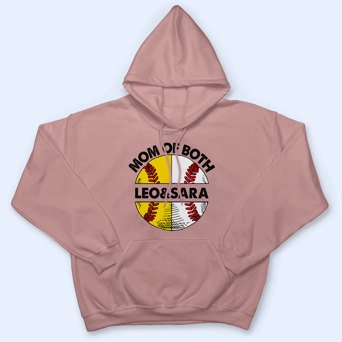 Mom of Both - 2 Sports Ball Design - Baseball/ Softball Cheers Personalized Custom T Shirt - Birthday, Loving, Funny Gift for Grandma/Nana/Mimi, Mom, Wife, Grandparent - Suzitee Store