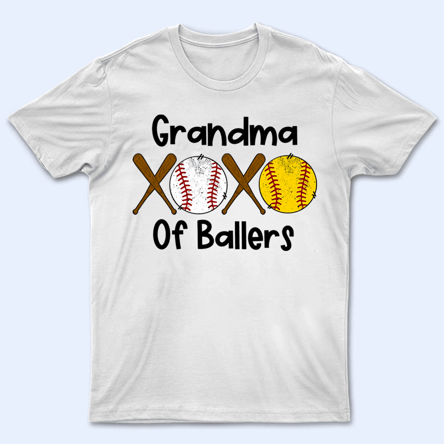 Momma of Ballers - Distressed Vintage Sport Balls with Batts Design - Baseball/Softball - Personalized Custom T Shirt - Gift for Grandma/Nana/Mimi, Mom, Wife, Grandparent - Suzitee Store