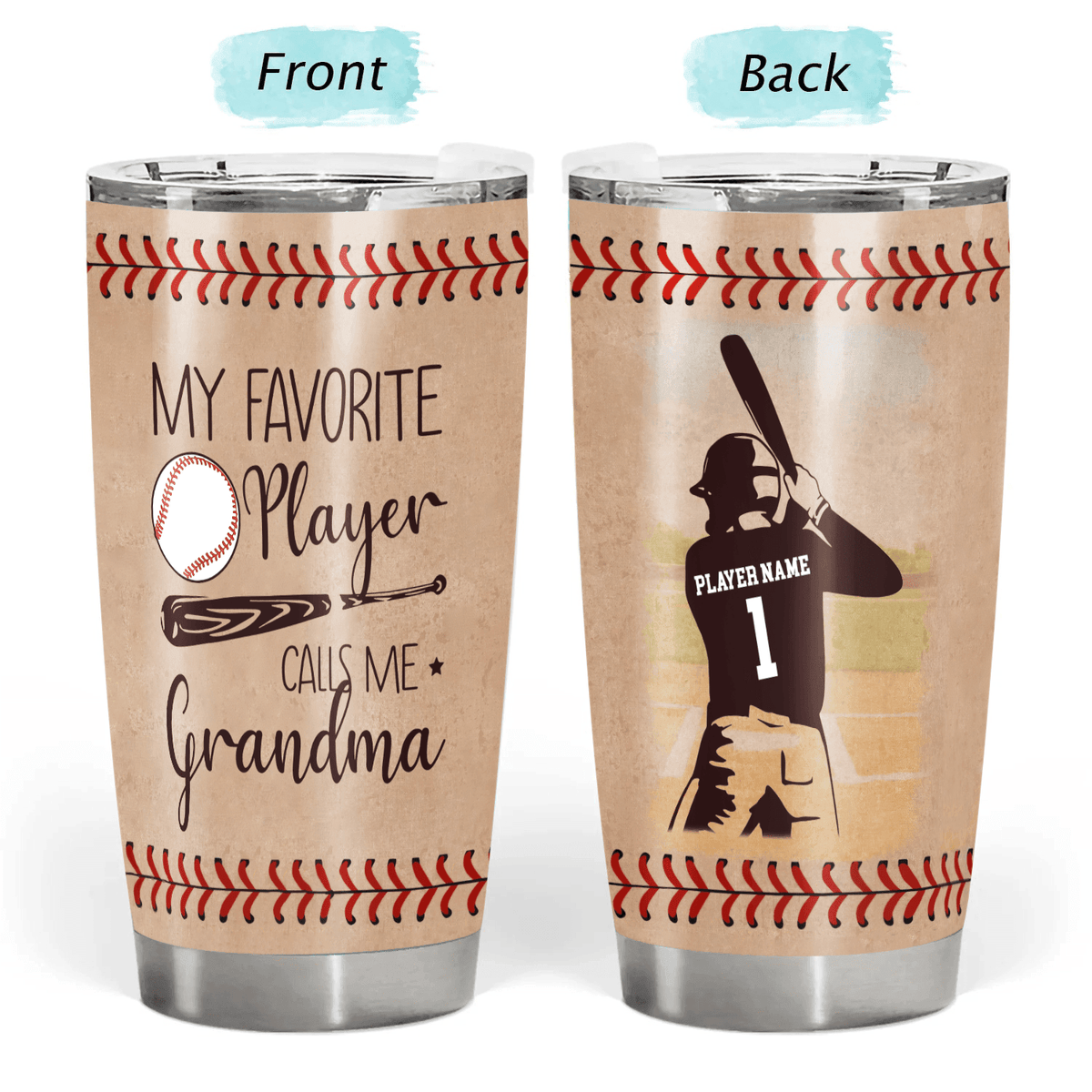 My Favorite Player Calls Me Grandma - Personalized Custom 20oz Fat Tumbler Cup - Birthday, Loving, Funny Gift for Grandma/Nana/Mimi, Mom, Wife, Grandparent - Suzitee Store