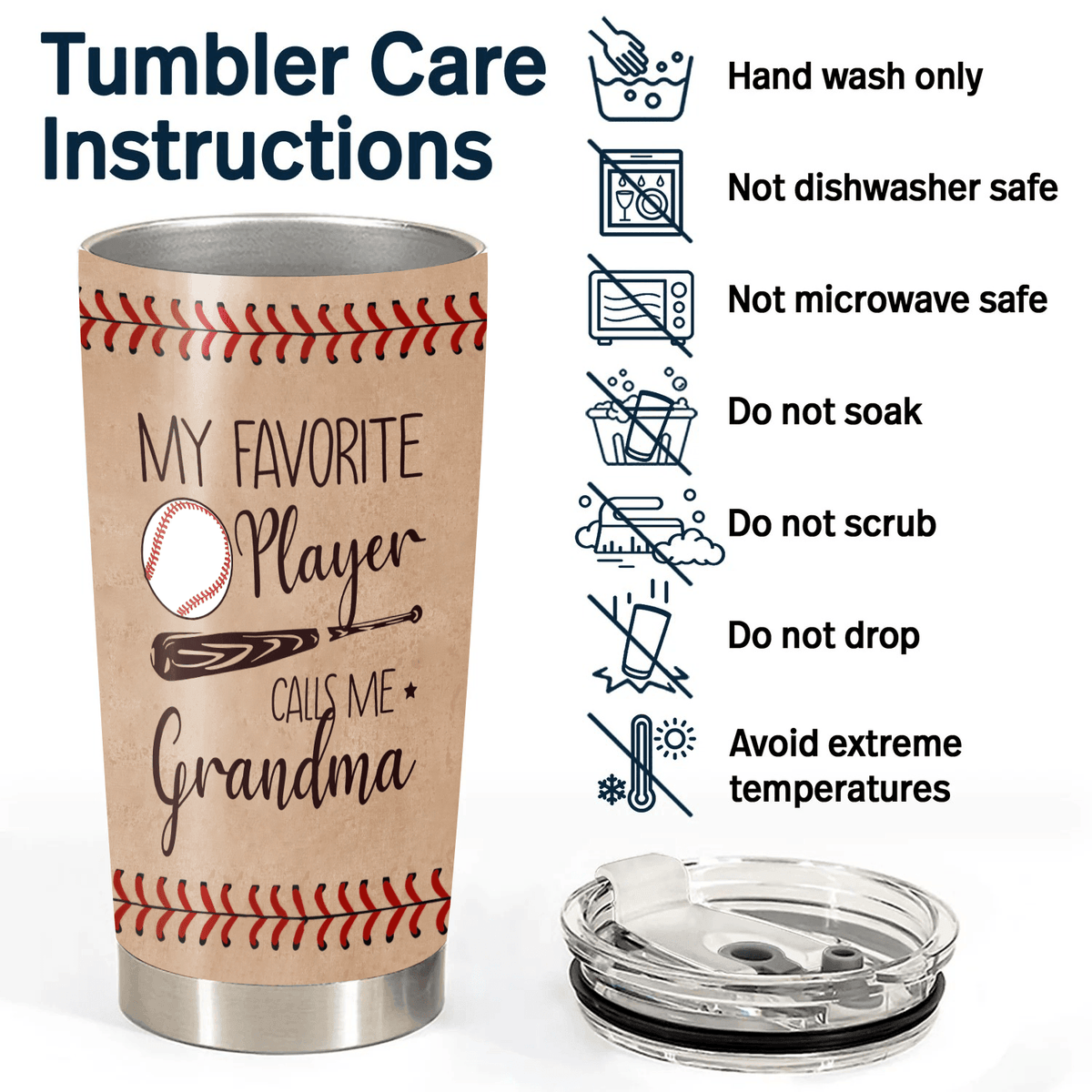 My Favorite Player Calls Me Grandma - Personalized Custom 20oz Fat Tumbler Cup - Birthday, Loving, Funny Gift for Grandma/Nana/Mimi, Mom, Wife, Grandparent - Suzitee Store