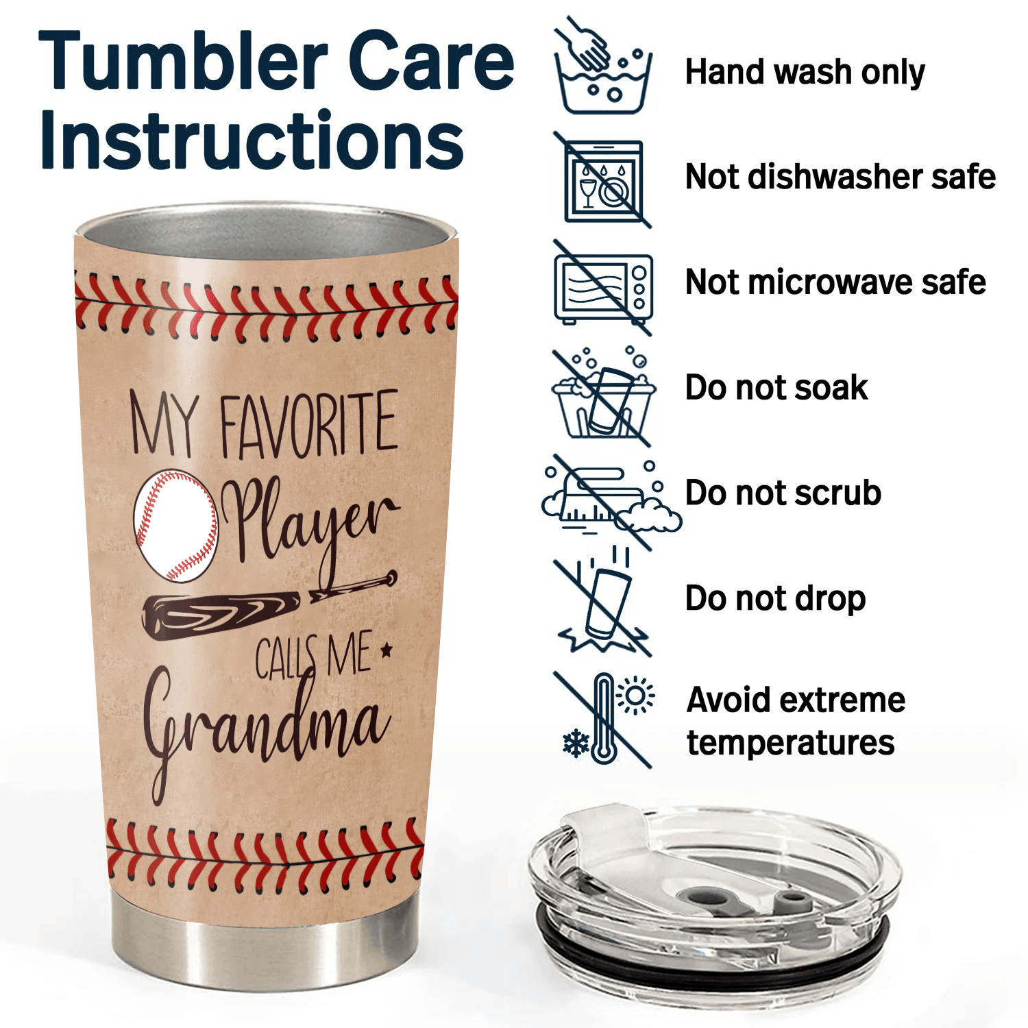 My Favorite Player Calls Me Grandma - Personalized Custom 20oz Fat Tumbler Cup - Birthday, Loving, Funny Gift for Grandma/Nana/Mimi, Mom, Wife, Grandparent - Suzitee Store