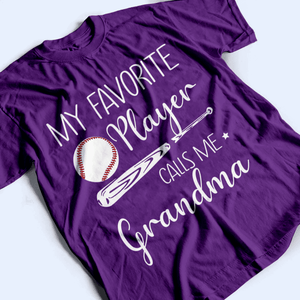 My Favorite Player Calls Me Grandma - Personalized Custom T Shirt - Birthday, Loving, Funny Gift for Grandma/Nana/Mimi, Mom, Wife, Grandparent - Purple - Suzitee Store