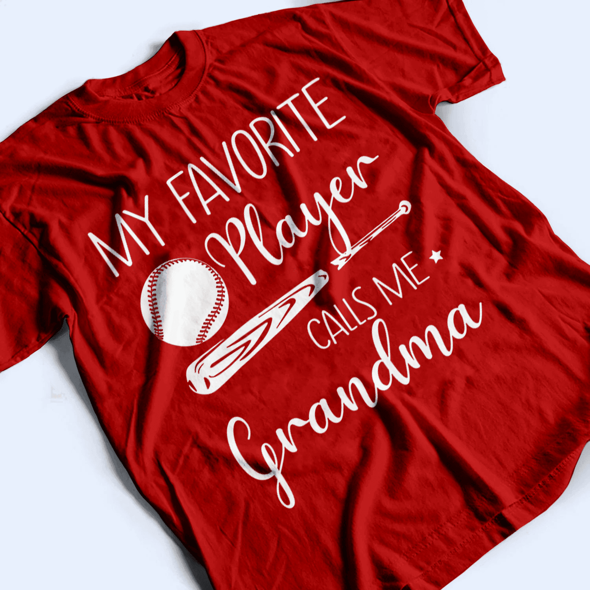 My Favorite Player Calls Me Grandma - Personalized Custom T Shirt - Birthday, Loving, Funny Gift for Grandma/Nana/Mimi, Mom, Wife, Grandparent - Red - Suzitee Store