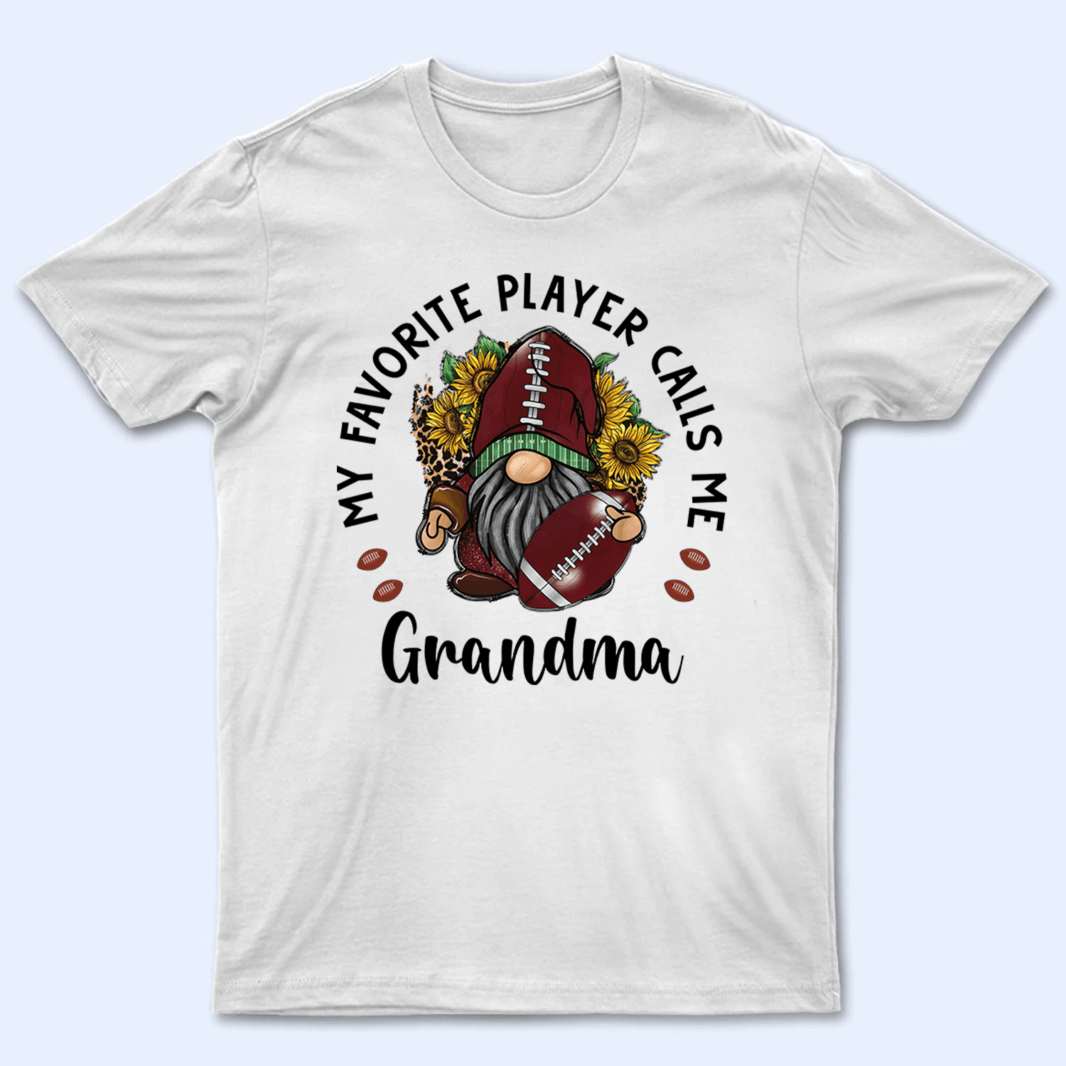 My Favorite Player Calls Me Grandma With Gnome Flowers - Personalized Custom T Shirt - Gift for Grandma/Nana/Mimi, Mom, Wife, Grandparent - Suzitee Store