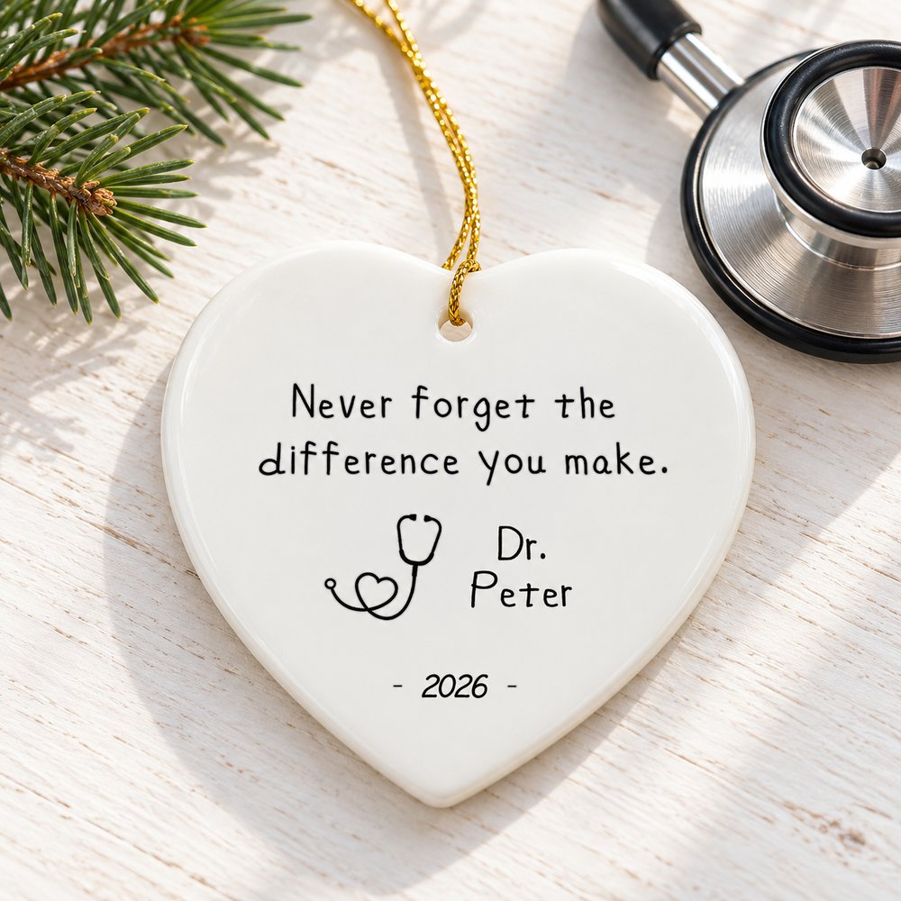 3x3 inch heart ceramic ornament next to a real stethoscope for size comparison