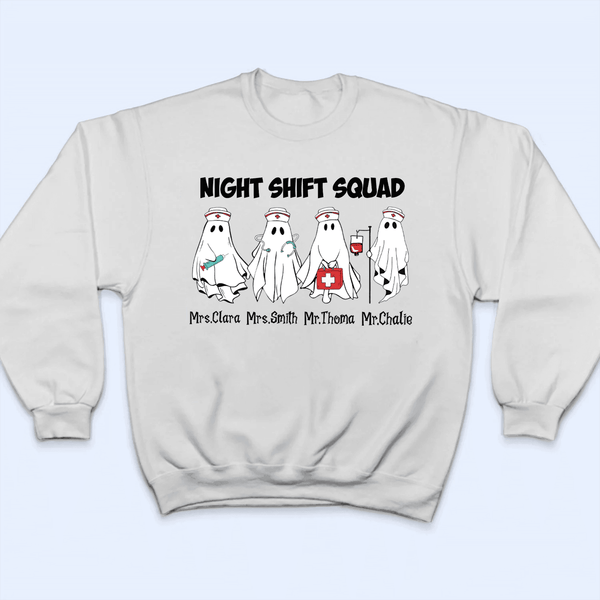 Night Shift Squad Halloween Shirt - Personalized Custom T Shirt - Birthday, Loving, Funny Gift for Nurse, CNA, Healthcare, Registered RN