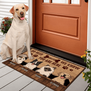 No need to knock We know you're here! - Personalized Doormat - Birthday, Housewarming, Funny Gift for Homeowners, Friends, Dog Mom, Dog Dad, Dog Lovers, Pet Gifts for Him, Her - Suzitee Store