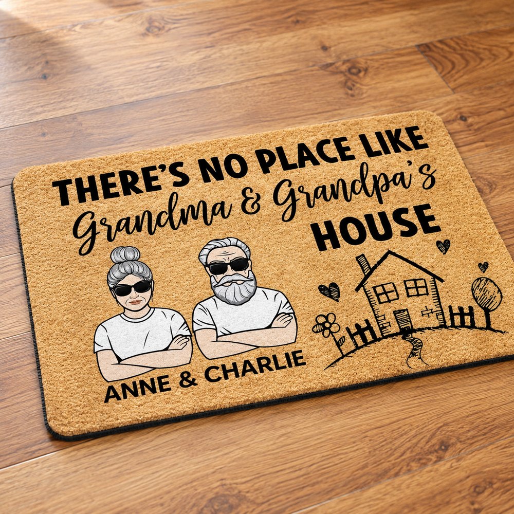 Close up detail of personalized doormat microfiber top print and rubber backing
