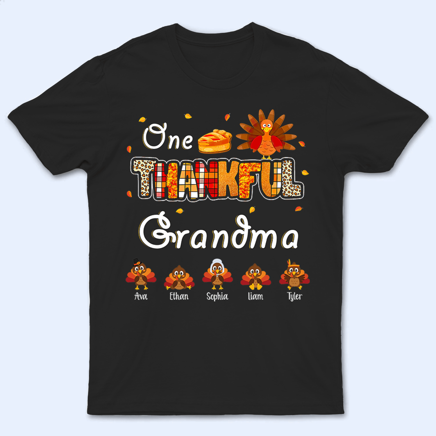 Up to 19 Kids - One Thankful Grandma Little Turkeys - Personalized Custom T Shirt - Thanksgiving, Birthday, Loving, Funny Gift for Grandma/Grandparent 2