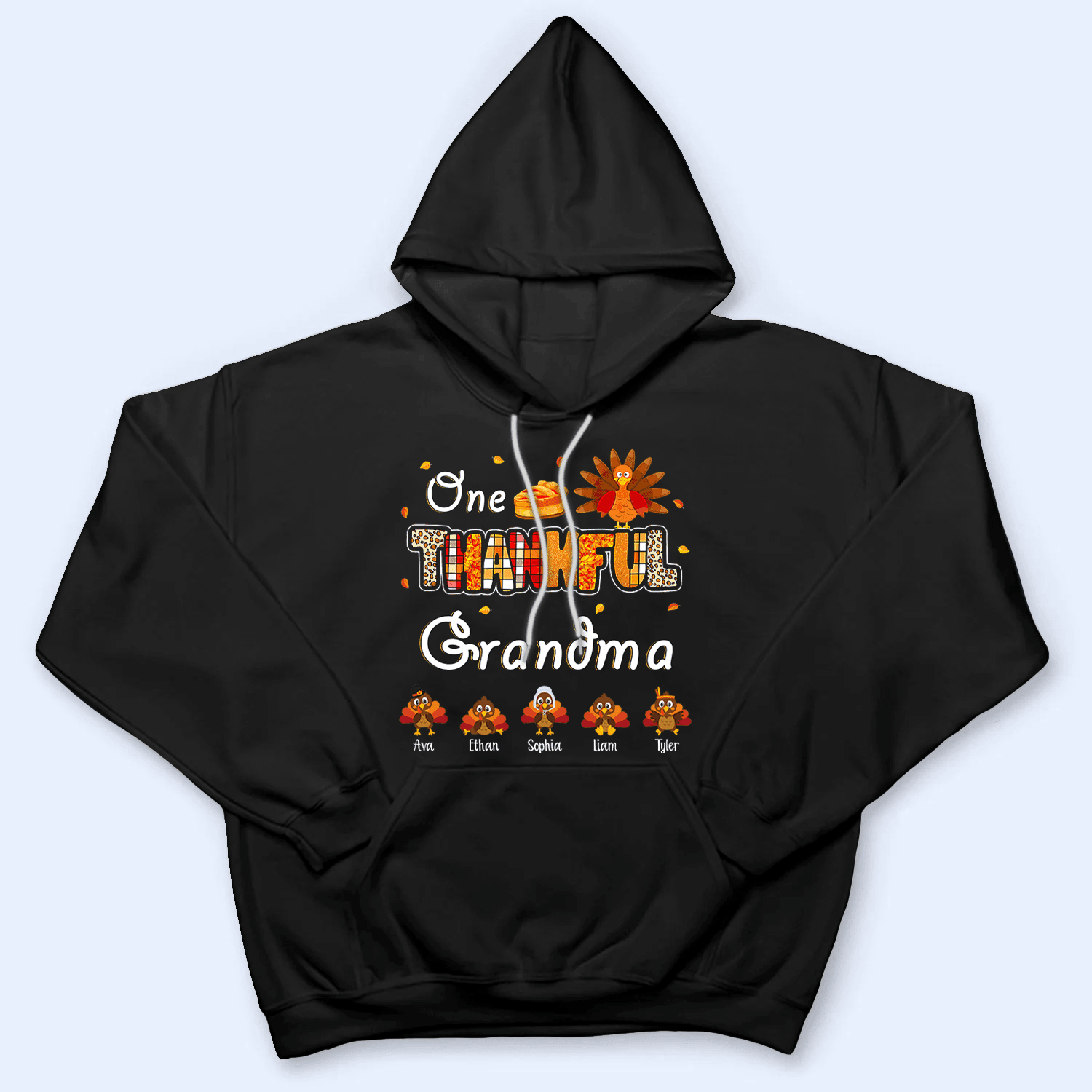 Up to 19 Kids - One Thankful Grandma Little Turkeys - Personalized Custom T Shirt - Thanksgiving, Birthday, Loving, Funny Gift for Grandma/Grandparent 4