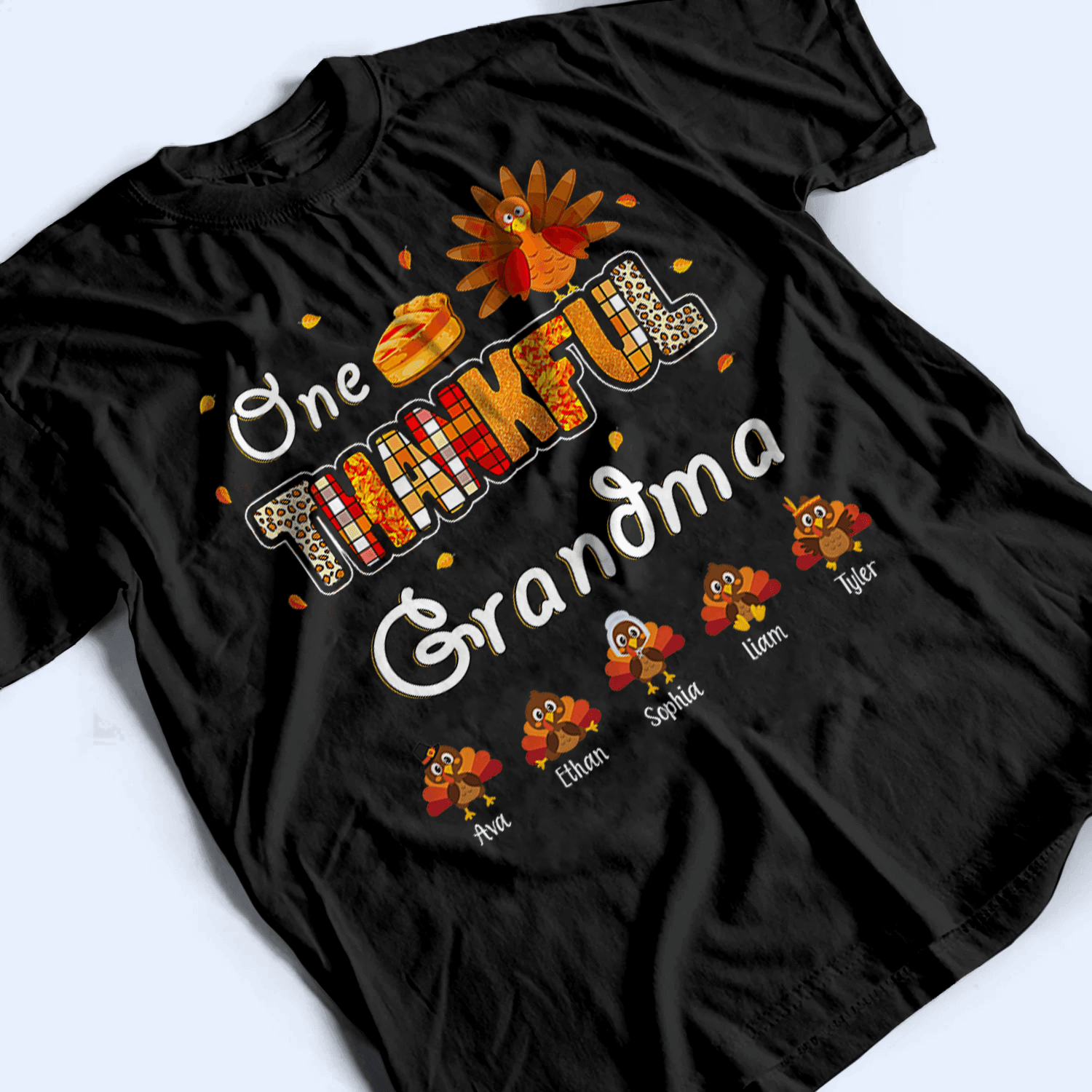 Up to 19 Kids - One Thankful Grandma Little Turkeys - Personalized Custom T Shirt - Thanksgiving, Birthday, Loving, Funny Gift for Grandma/Grandparent 5