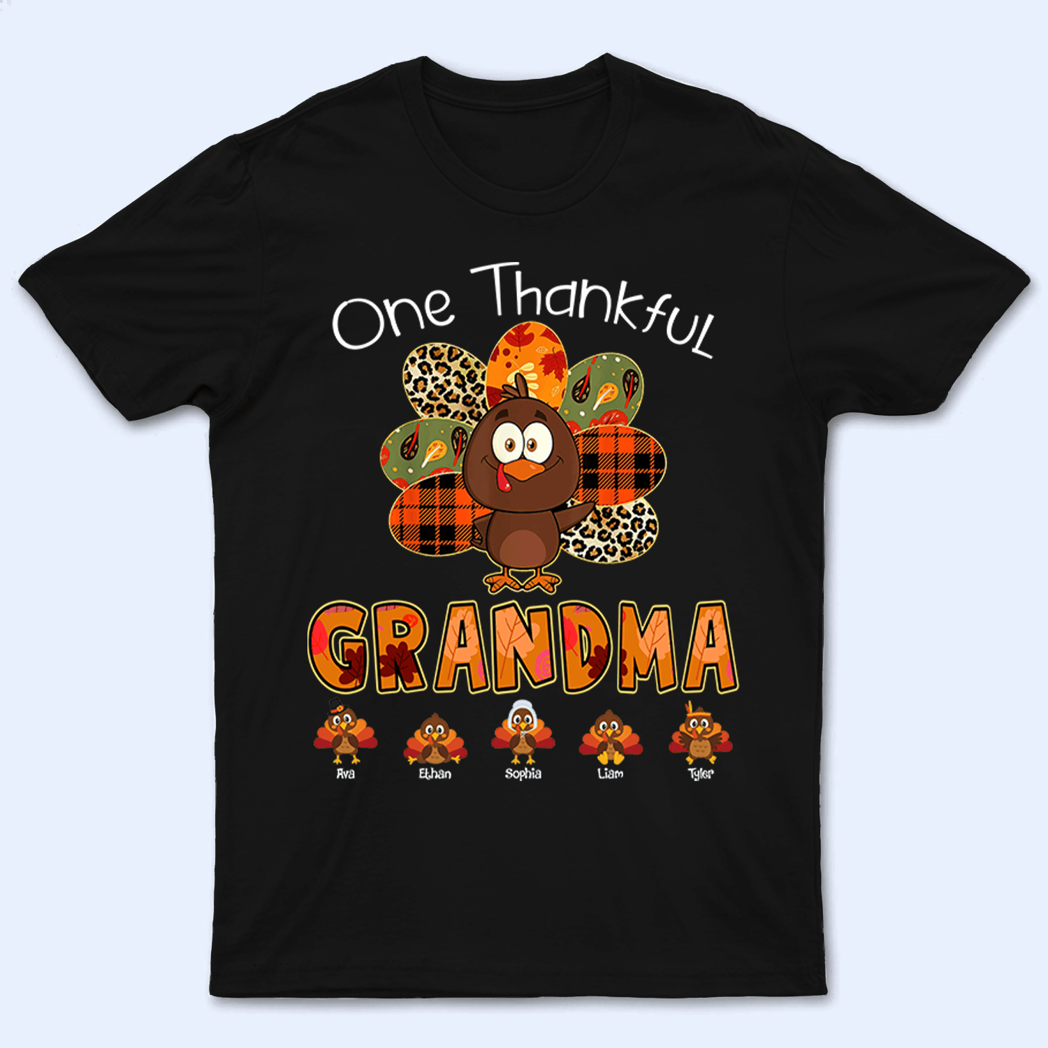 One Thankful Grandma Of Little Turkeys - Personalized Custom T Shirt - Thanksgiving, Birthday, Loving, Funny Gift for Grandma/Nana/Mimi, Mom, Wife, Grandparent - Suzitee Store