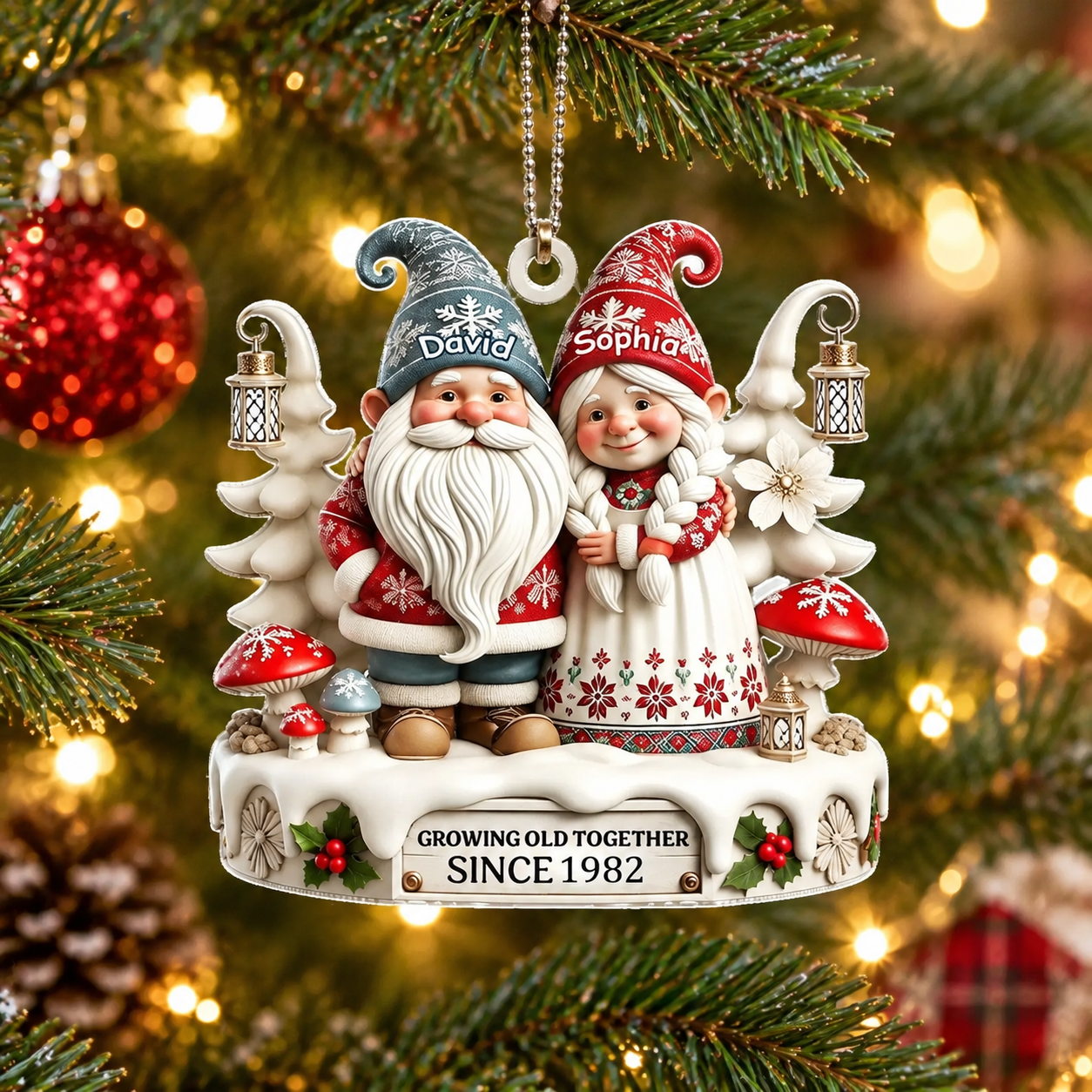Gnomie Couple Growing Old Together - Personalized Wood Ornament - Christmas Gift For Her/Him, Husband/Wife, Couple On Anniversary