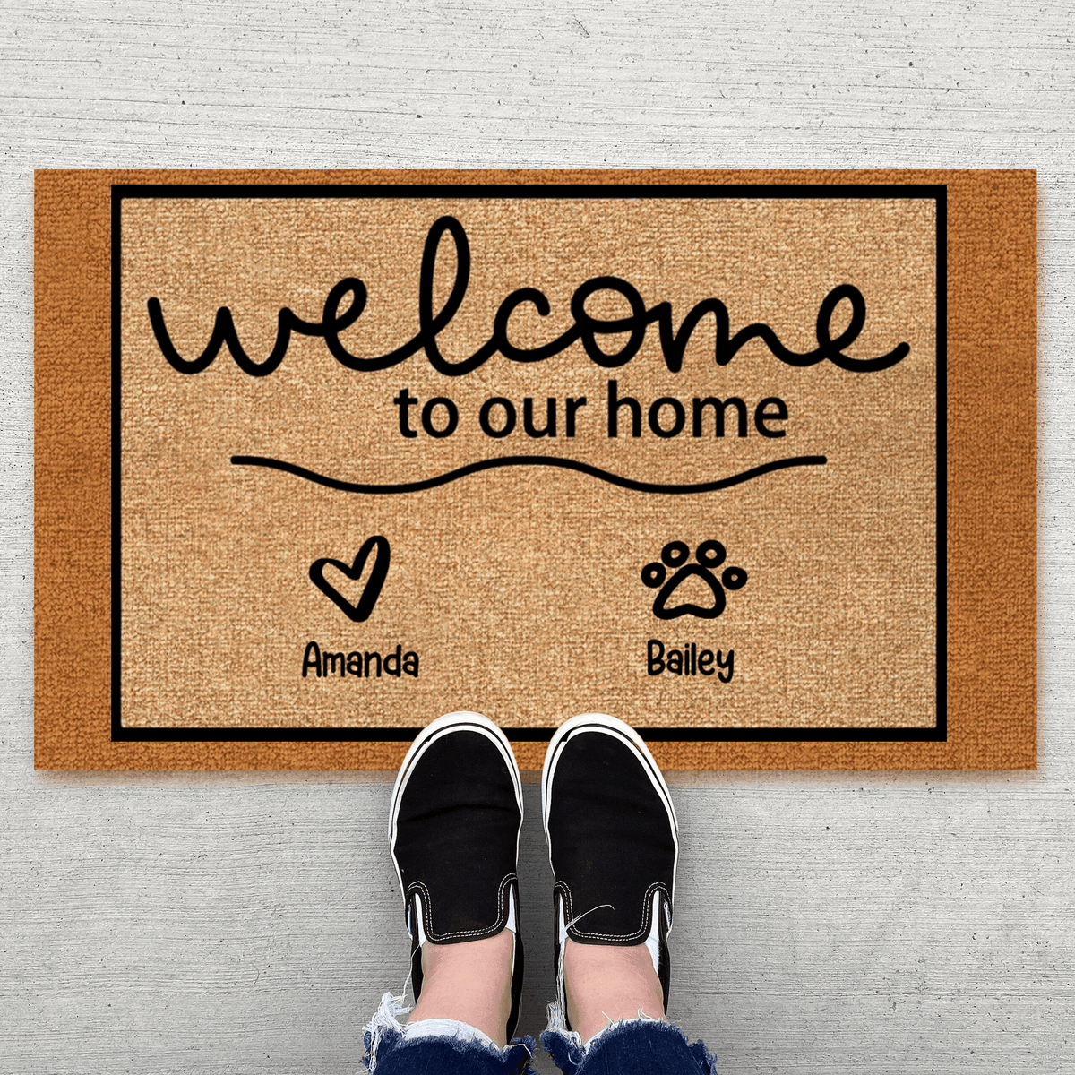 Paw Prints - Welcome To Our Home - Personalized Doormat - Birthday, Housewarming, Funny Gift for Homeowners, Friends, Dog Mom, Dog Dad, Dog Lovers, Pet Gifts for Him, Her - Suzitee Store