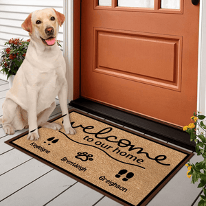 Paw Prints - Welcome To Our Home - Personalized Doormat - Birthday, Housewarming, Funny Gift for Homeowners, Friends, Dog Mom, Dog Dad, Dog Lovers, Pet Gifts for Him, Her - Suzitee Store