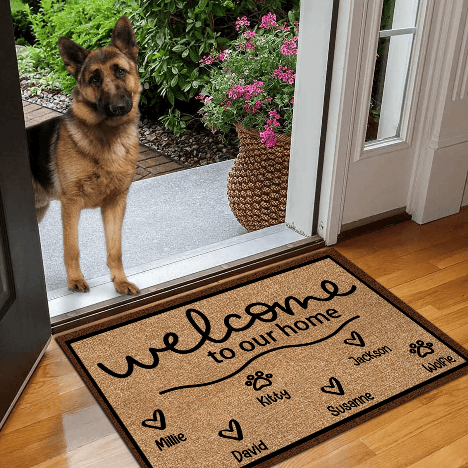 Paw Prints - Welcome To Our Home - Personalized Doormat - Birthday, Housewarming, Funny Gift for Homeowners, Friends, Dog Mom, Dog Dad, Dog Lovers, Pet Gifts for Him, Her - Suzitee Store