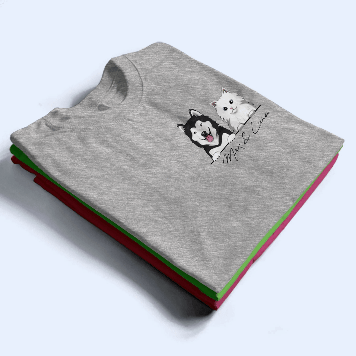 Peeking Pet with Name - Personalized Custom Left Chest T Shirt - Birthday, Loving, Funny Gift for Cat Mom, Cat Dad, Cat Lover, Dog Mom, Dog Dad, Dog Lovers - Suzitee Store