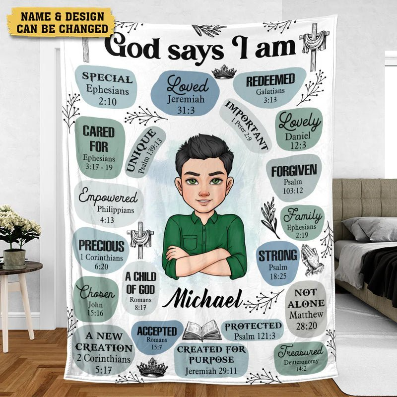 Personalized God Says I Am Special fleece blanket, sherpa reverse side folded back