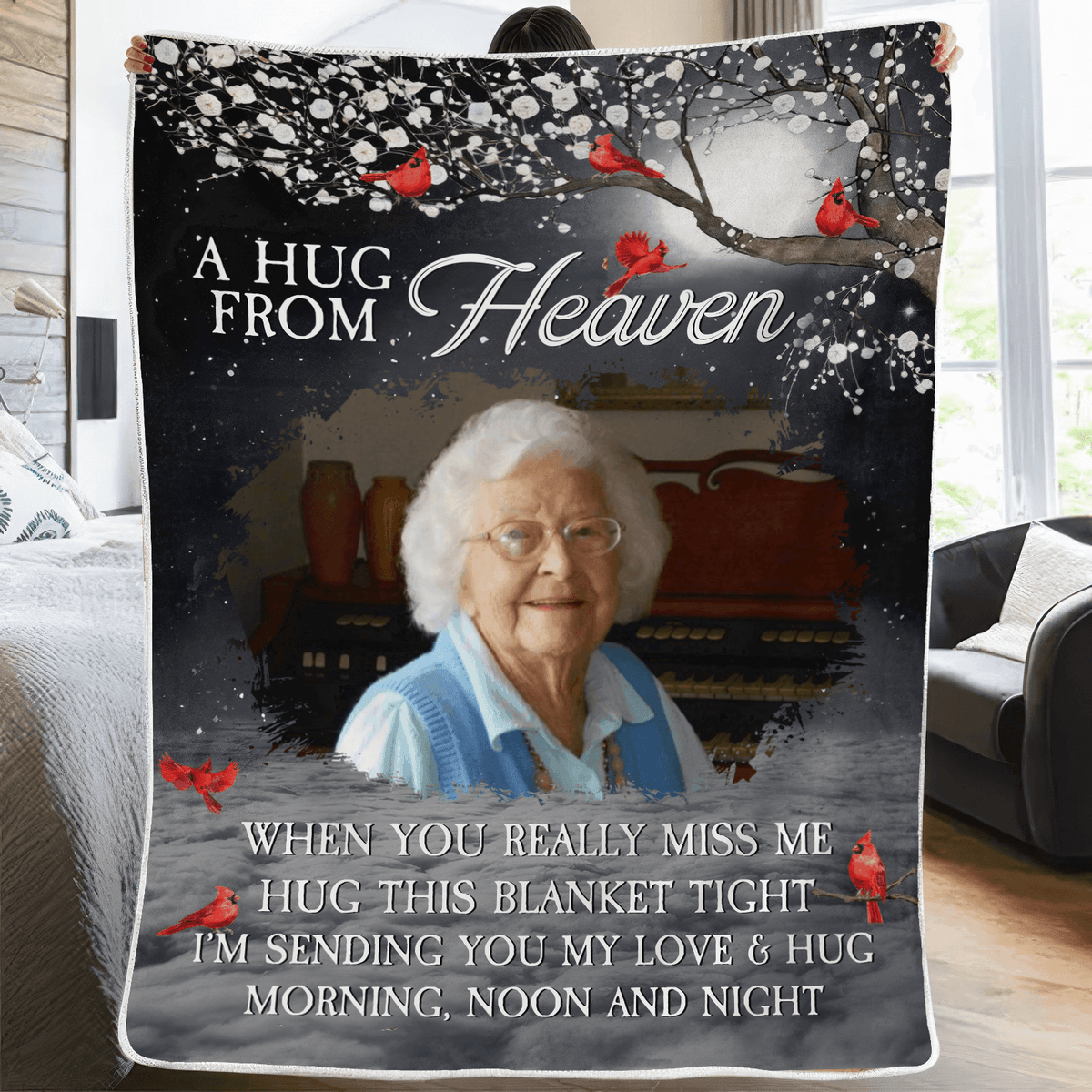 [Photo Inserted] A Hug From Heaven - Personalized Custom Blanket - Personalized Gift for Birthday, Loving, Funny Gift for Grandma/Nana/Mimi, Mom, Wife, Grandparent - Suzitee Store