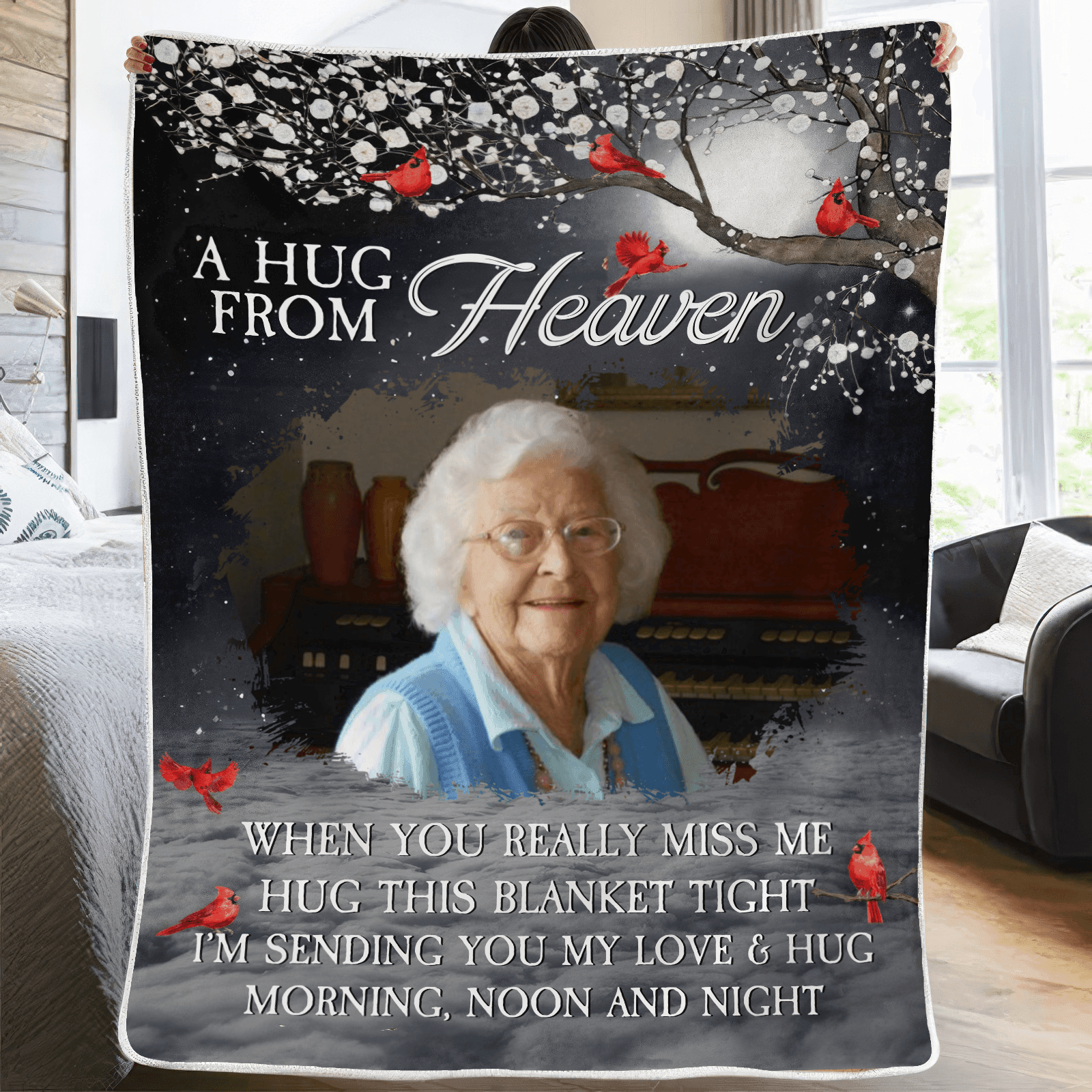 [Photo Inserted] A Hug From Heaven - Personalized Custom Blanket - Personalized Gift for Birthday, Loving, Funny Gift for Grandma/Nana/Mimi, Mom, Wife, Grandparent - Suzitee Store