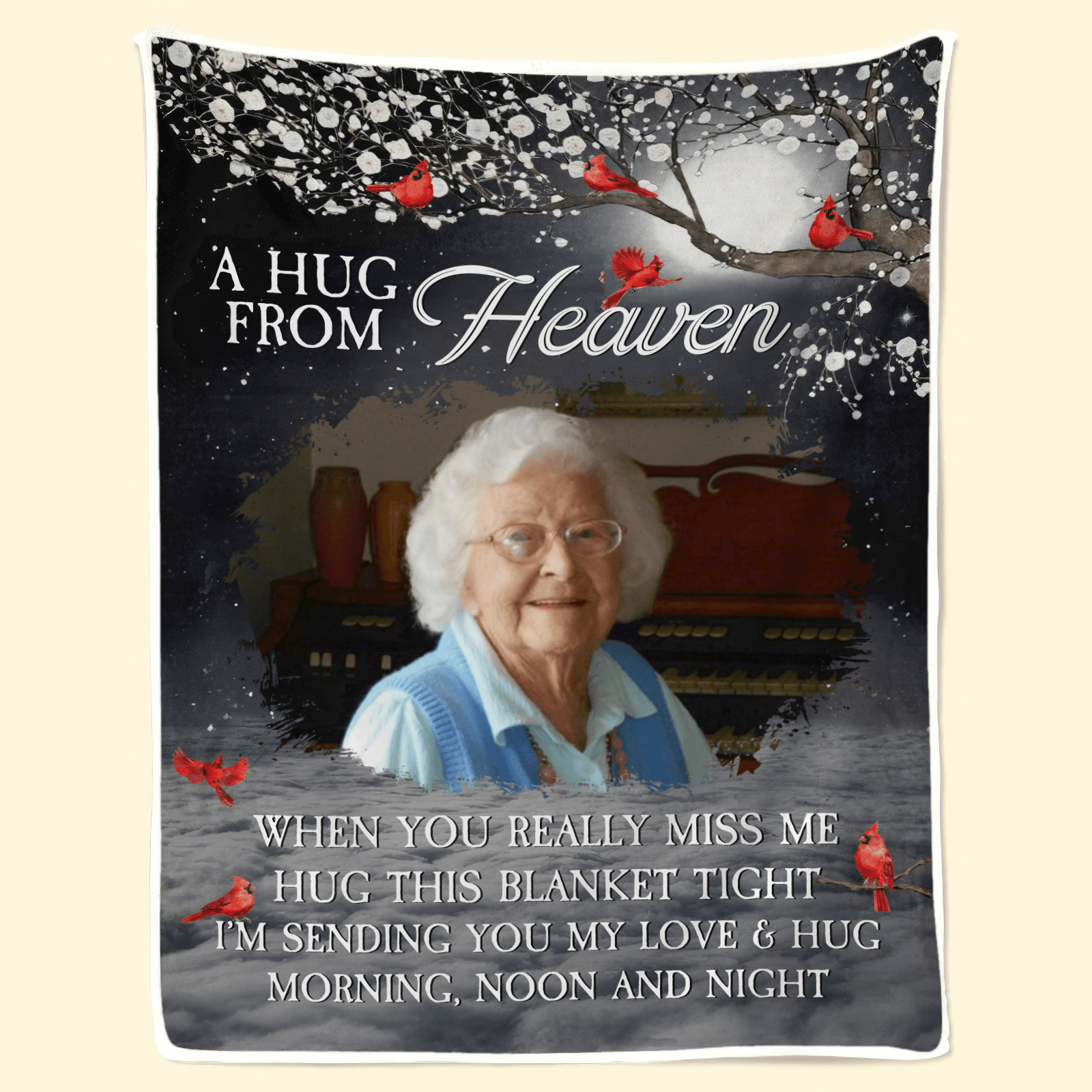 [Photo Inserted] A Hug From Heaven - Personalized Custom Blanket - Personalized Gift for Birthday, Loving, Funny Gift for Grandma/Nana/Mimi, Mom, Wife, Grandparent - Suzitee Store